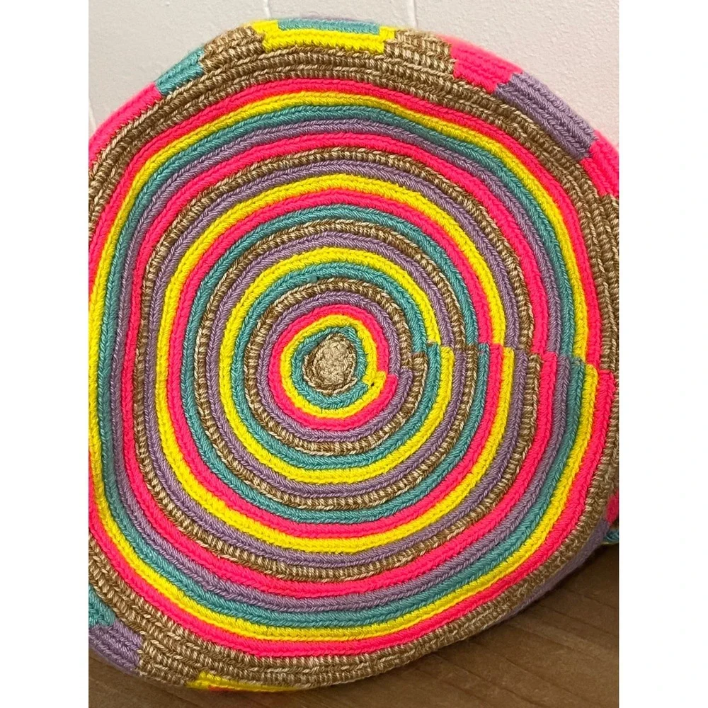 Handmade‎ Woven Crochet Bag Multi Color Diamond Pattern Tassels Shoulder Bag